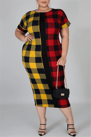 Fashion Plus Size Plaid Print Dress