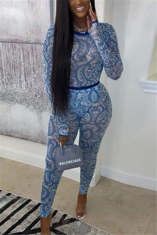 Sexy Mesh Printed Bodysuit Set