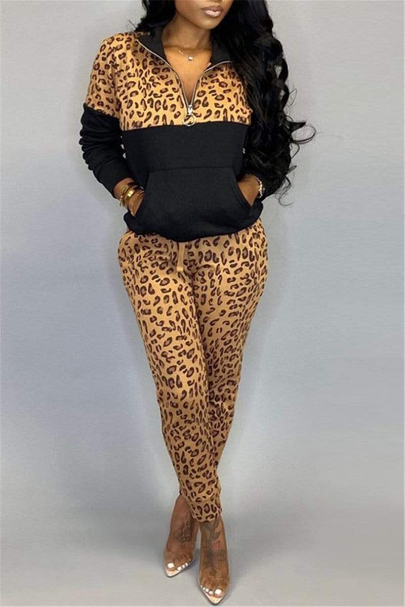 Casual Stitching Leopard Print Suit