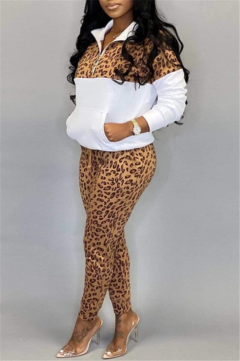 Casual Stitching Leopard Print Suit