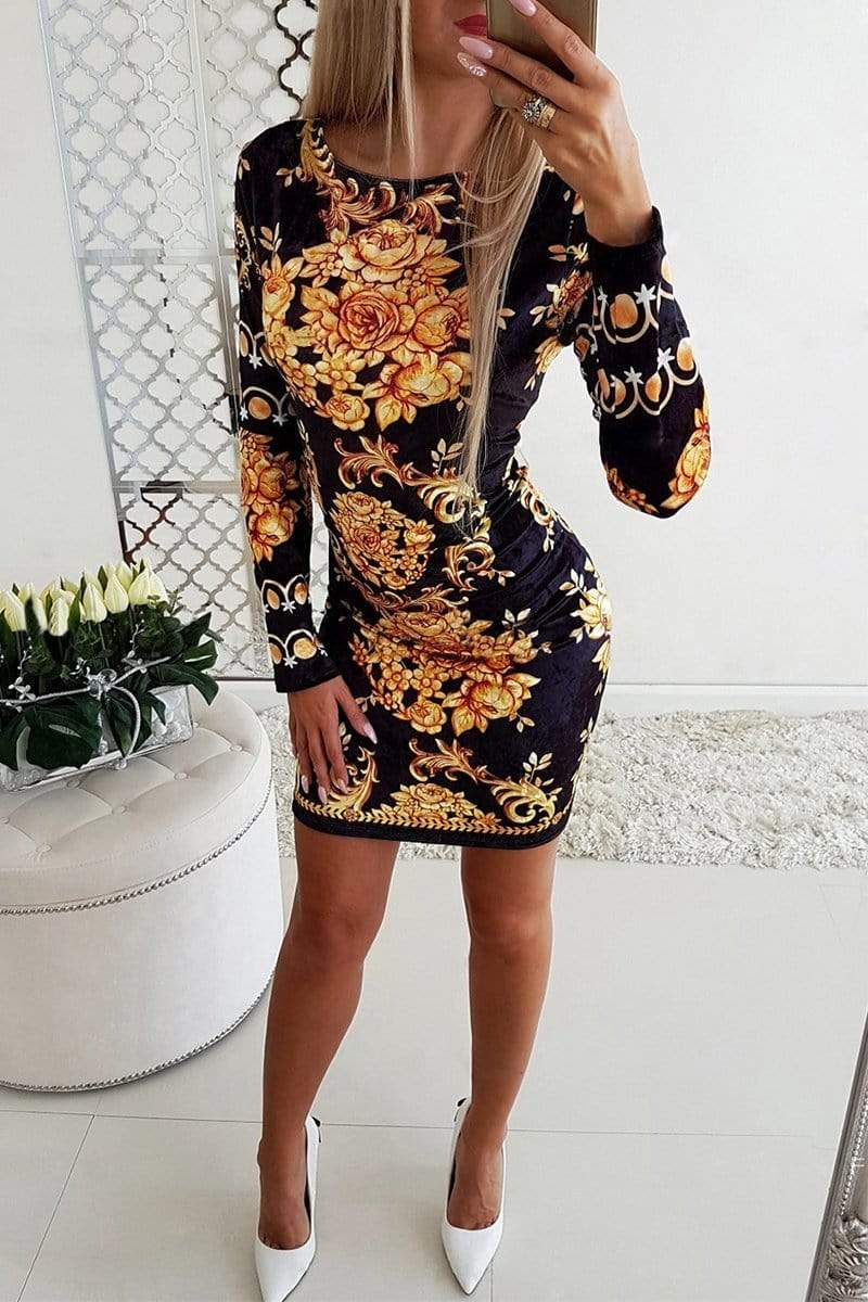 Sexy Round Neck Print Slim Dress