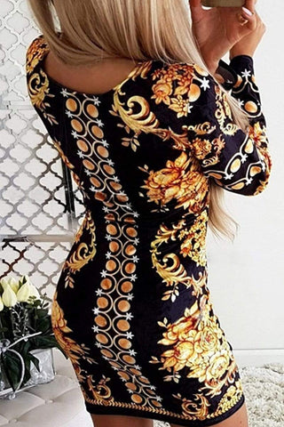 Sexy Round Neck Print Slim Dress