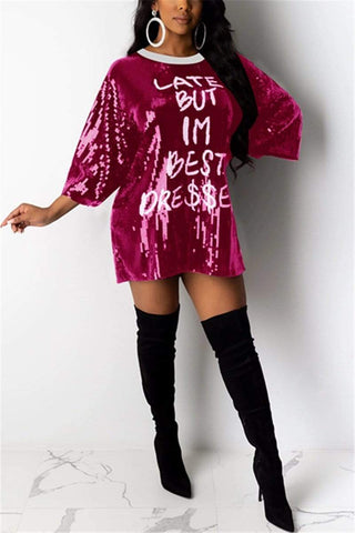 Casual Loose Letter Sequins Dress