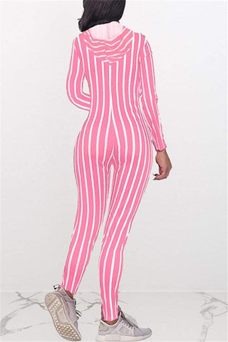 Fashion Striped Printed Hooded Jumpsuit