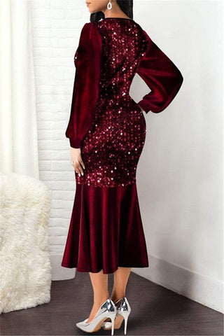 Fashion Sequins V-Neck Skinny Dress