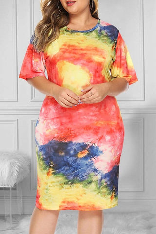 Fashion Short Sleeve Multicolor Dress