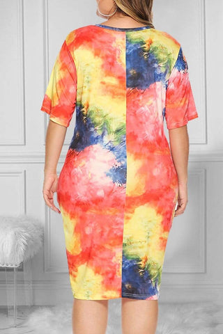 Fashion Short Sleeve Multicolor Dress