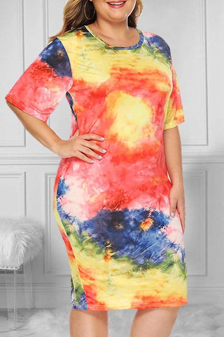 Fashion Short Sleeve Multicolor Dress