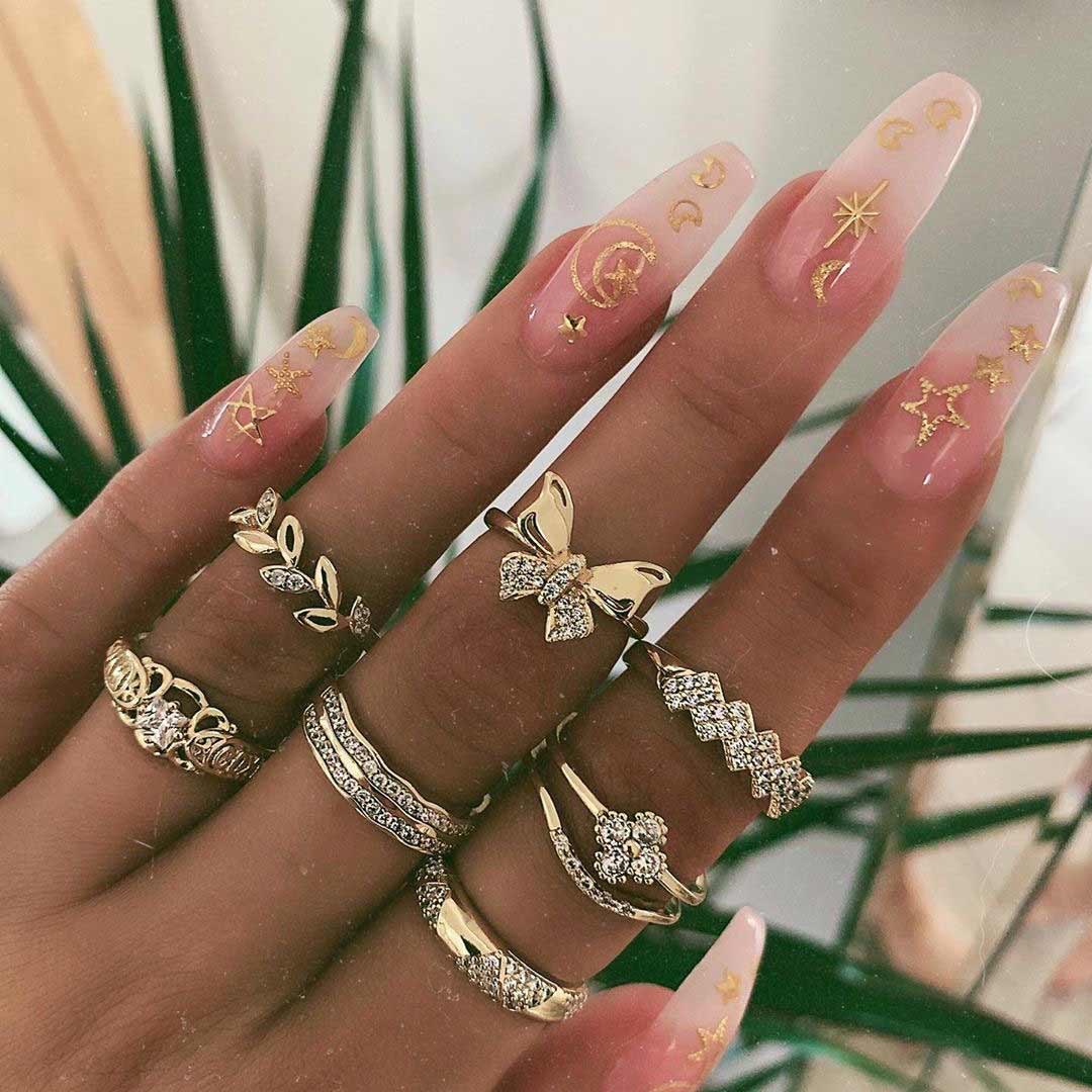 Stylish Trendy 7-piece Gold Metal Rings