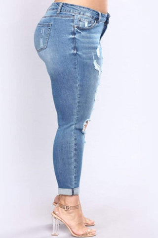 Fashion Plus Size Elastic Hole Jeans