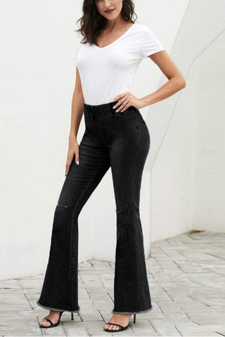 Fashion Washed Denim Flared Pants