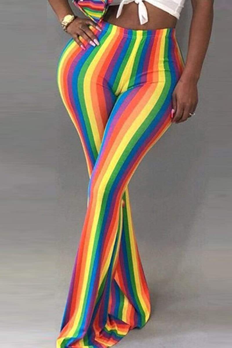 Casual Rainbow Striped Print Pants