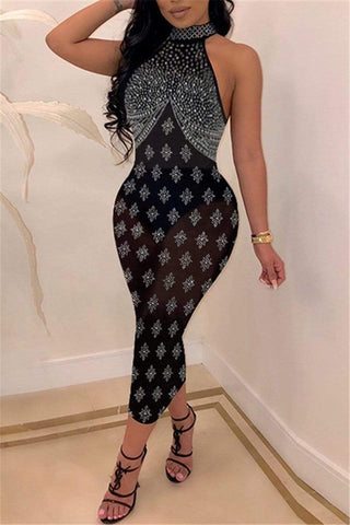 Sexy Perspective Rhinestone Dress