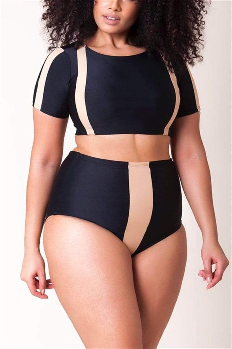 Sexy Plus Size Colorblock Swimsuit