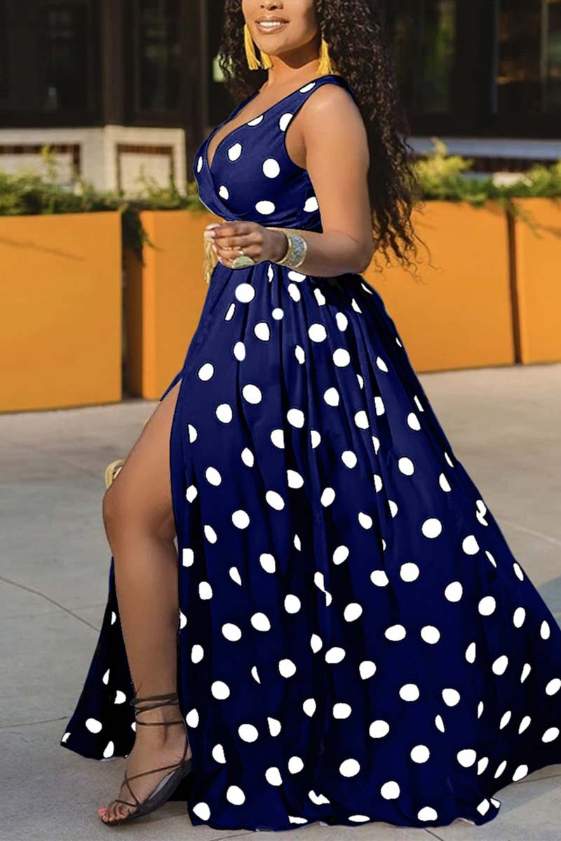 Sexy V Neck Dot Print Dress(Without Belt)