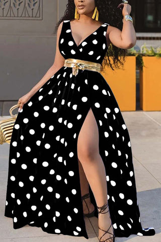 Sexy V Neck Dot Print Dress(Without Belt)