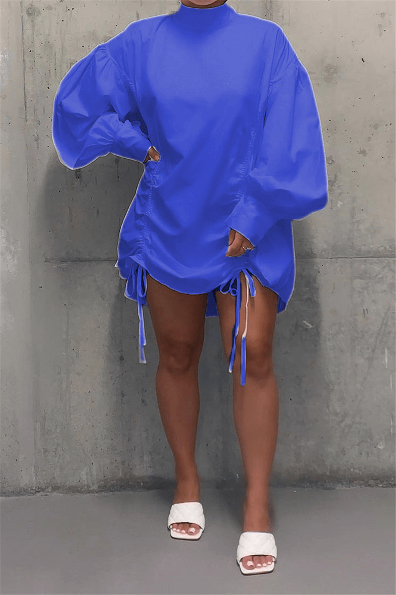 Fashion Casual Lantern Sleeve Solid Color Mini Dresses