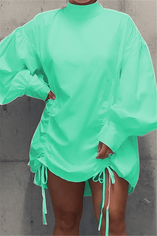 Fashion Casual Lantern Sleeve Solid Color Mini Dresses