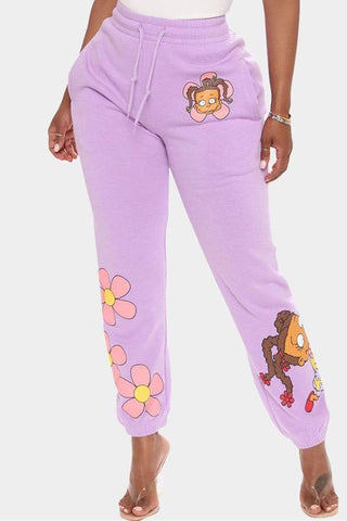 Fashion Cartoon Print Straight Trousers