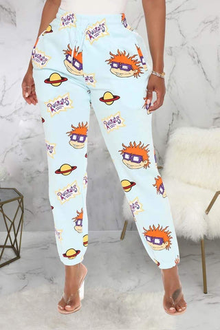 Fashion Cartoon Print Straight Trousers