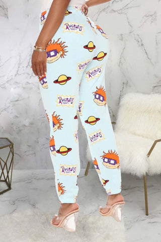 Fashion Cartoon Print Straight Trousers