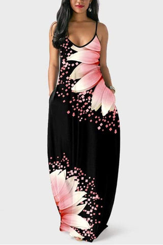 Sexy Sling Print Floor Length Dress