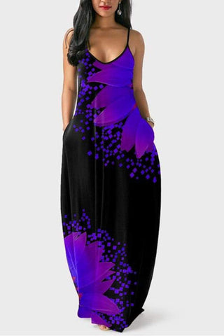 Sexy Sling Print Floor Length Dress