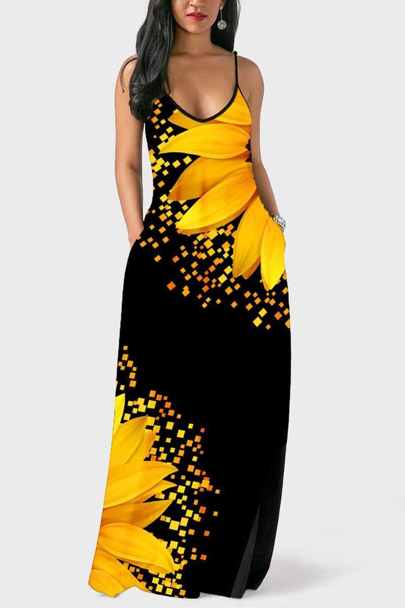 Sexy Sling Print Floor Length Dress