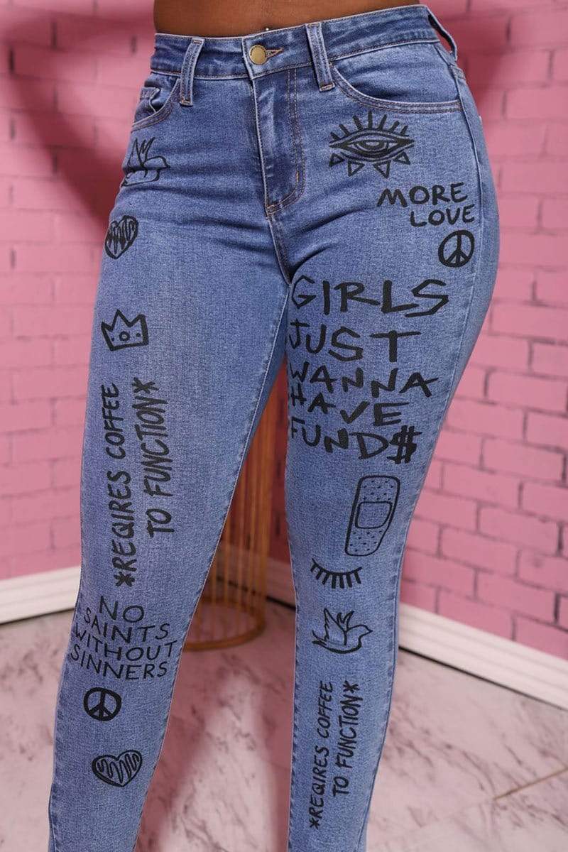 Fashion Skinny Letter Print Trousers