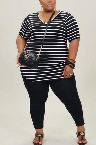 Casual Striped Plus Size T-shirt Set