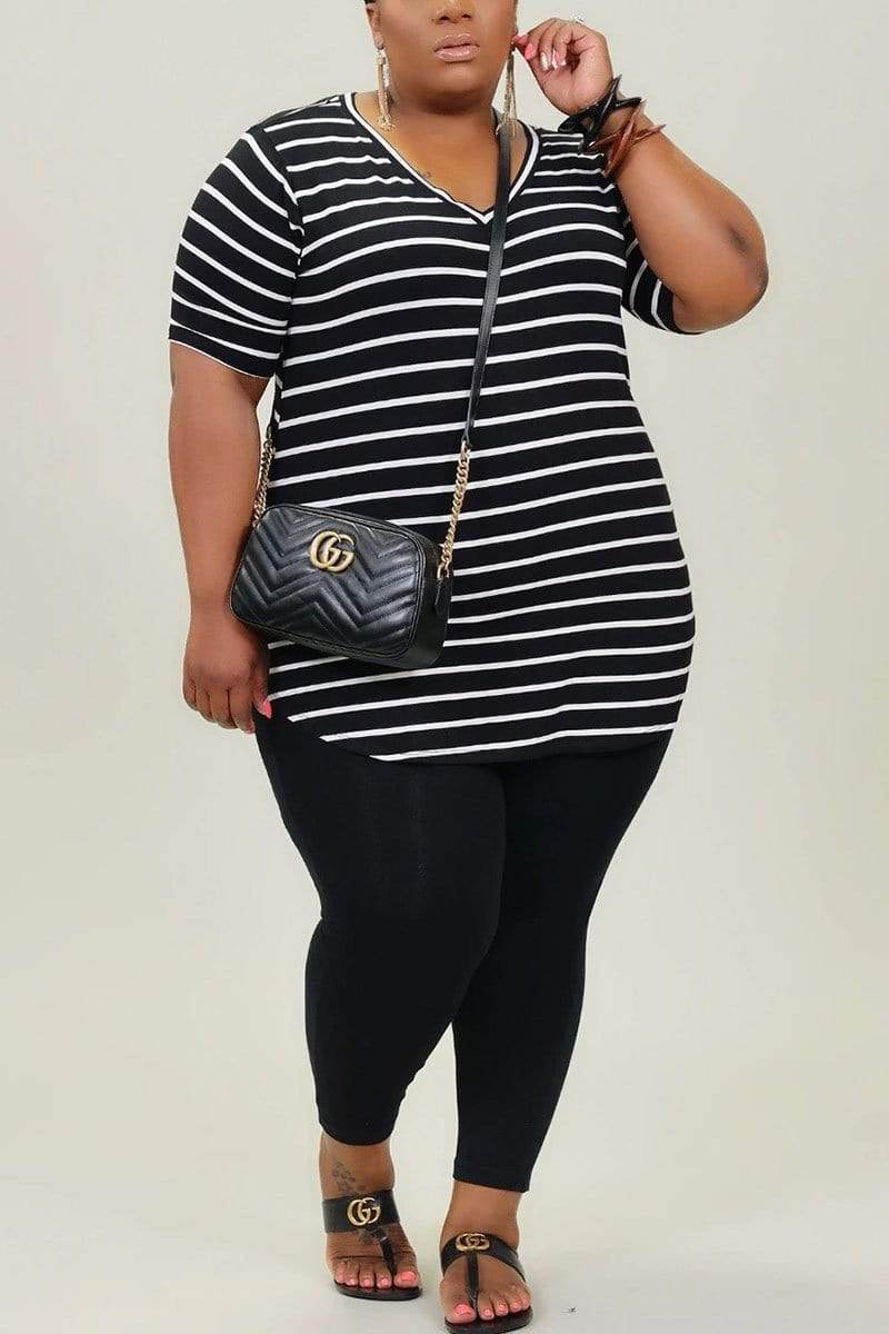 Casual Striped Plus Size T-shirt Set