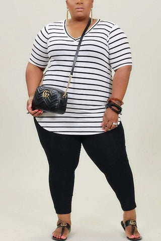 Casual Striped Plus Size T-shirt Set