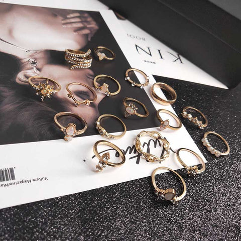 Fashion Casual Diamond Ring Set of 17