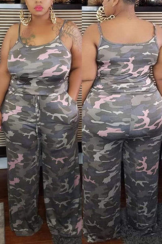 Fashion Sleeveless Camouflage Print Plus Size Set