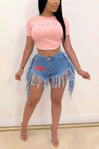 Fashion Sexy Tassel Print Shorts