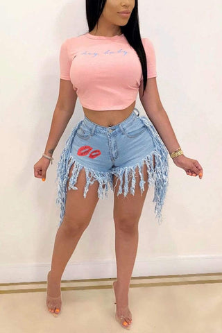 Fashion Sexy Tassel Print Shorts