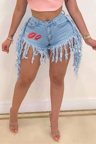 Fashion Sexy Tassel Print Shorts