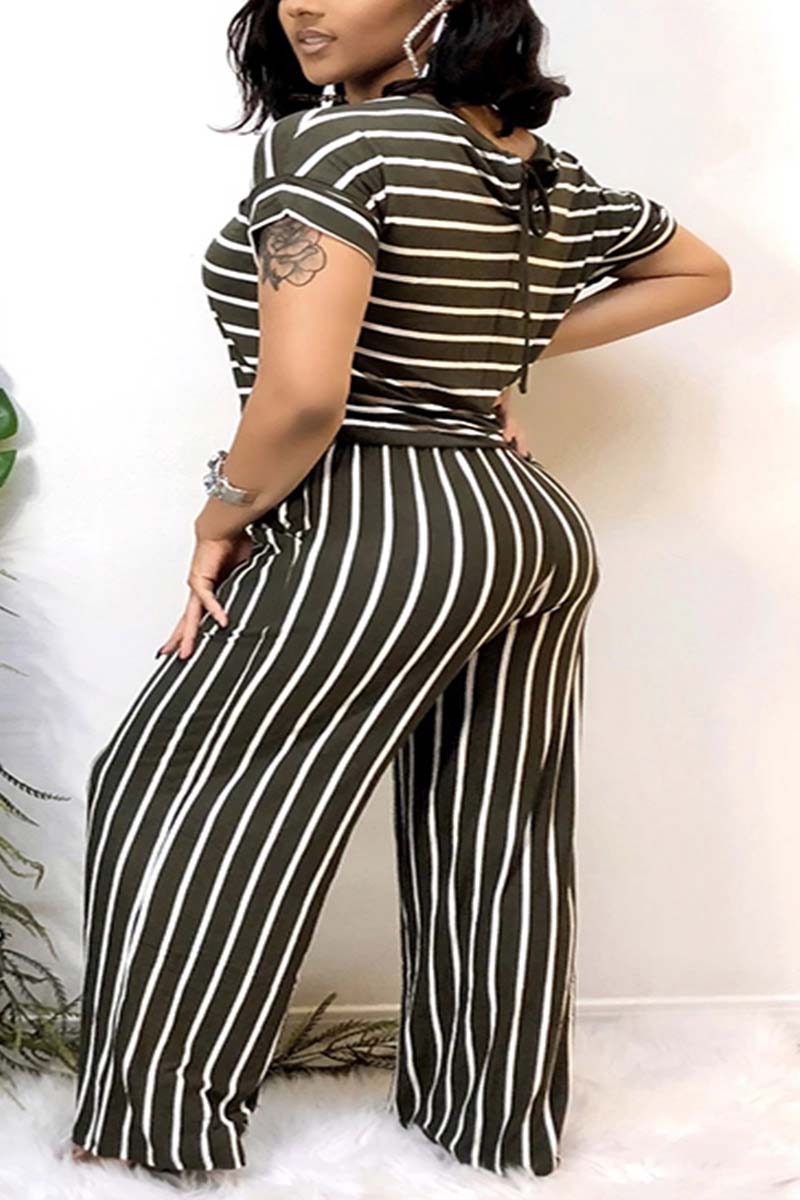Fashion Plus Size Stripe Print Jumpsuit