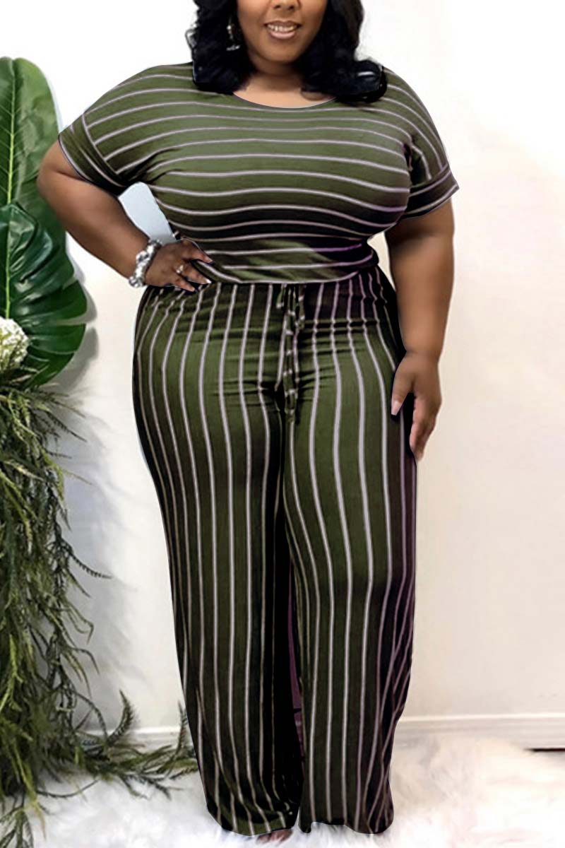 Fashion Plus Size Stripe Print Jumpsuit