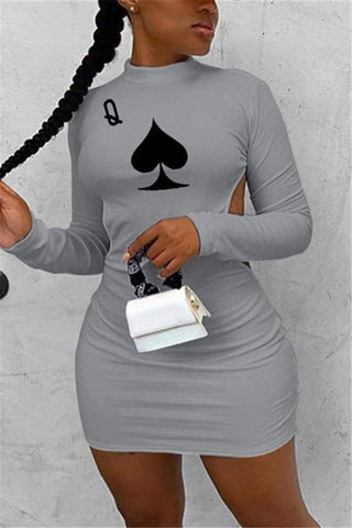 Sexy Poker Print Backless Dress