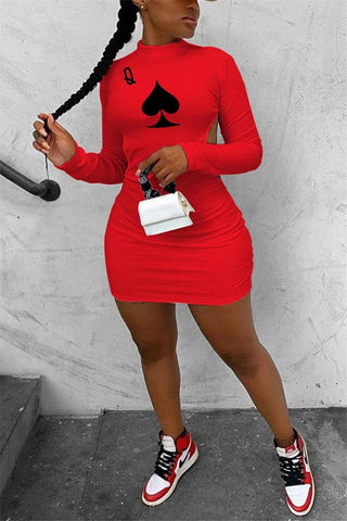 Sexy Poker Print Backless Dress