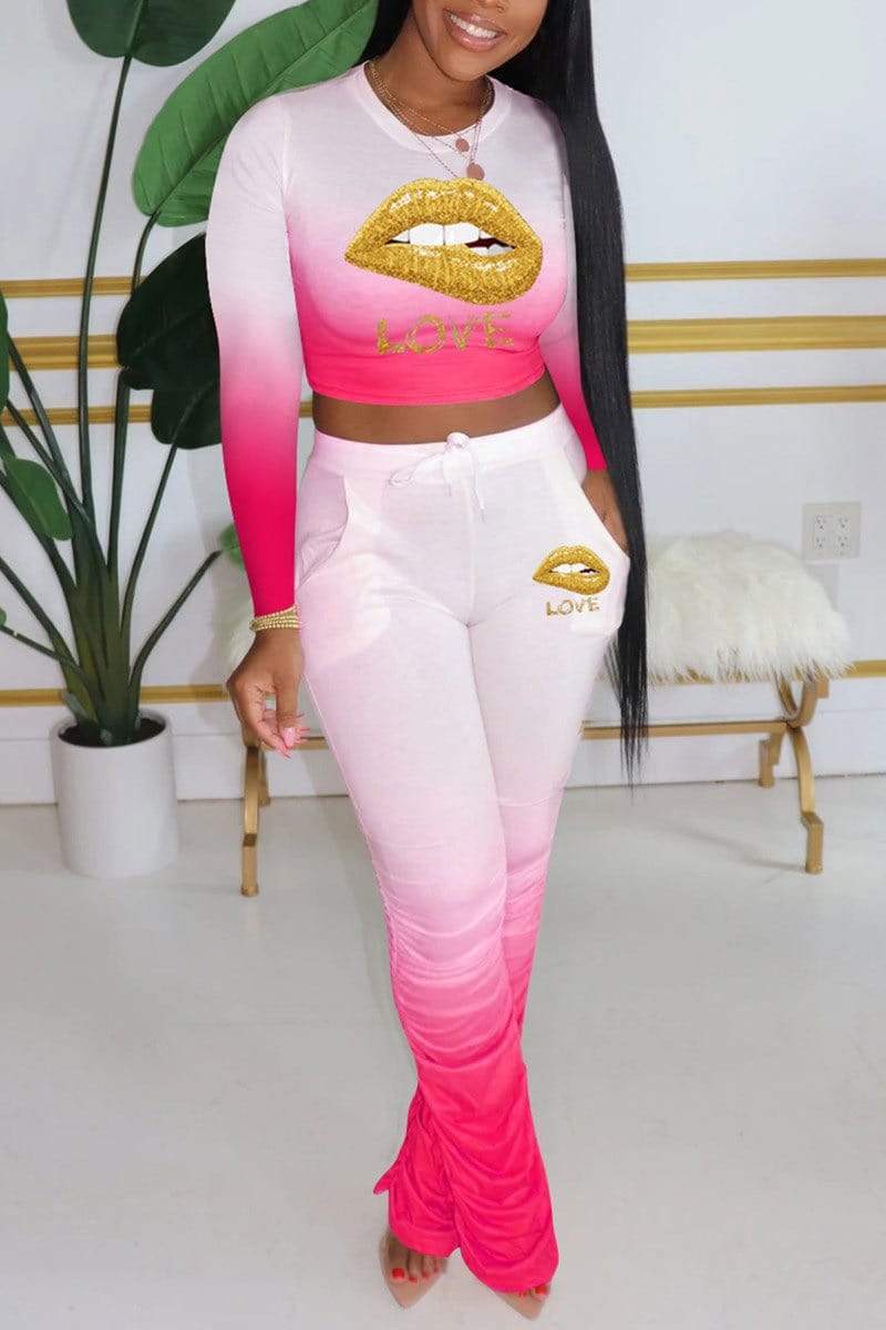 Free-shipping-online-clothing-fashion-gradual-change-lips-printed-set