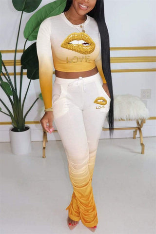 Free-shipping-online-clothing-fashion-gradual-change-lips-printed-set