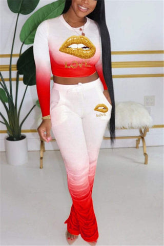 Free-shipping-online-clothing-fashion-gradual-change-lips-printed-set