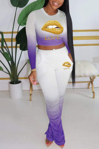 Free-shipping-online-clothing-fashion-gradual-change-lips-printed-set