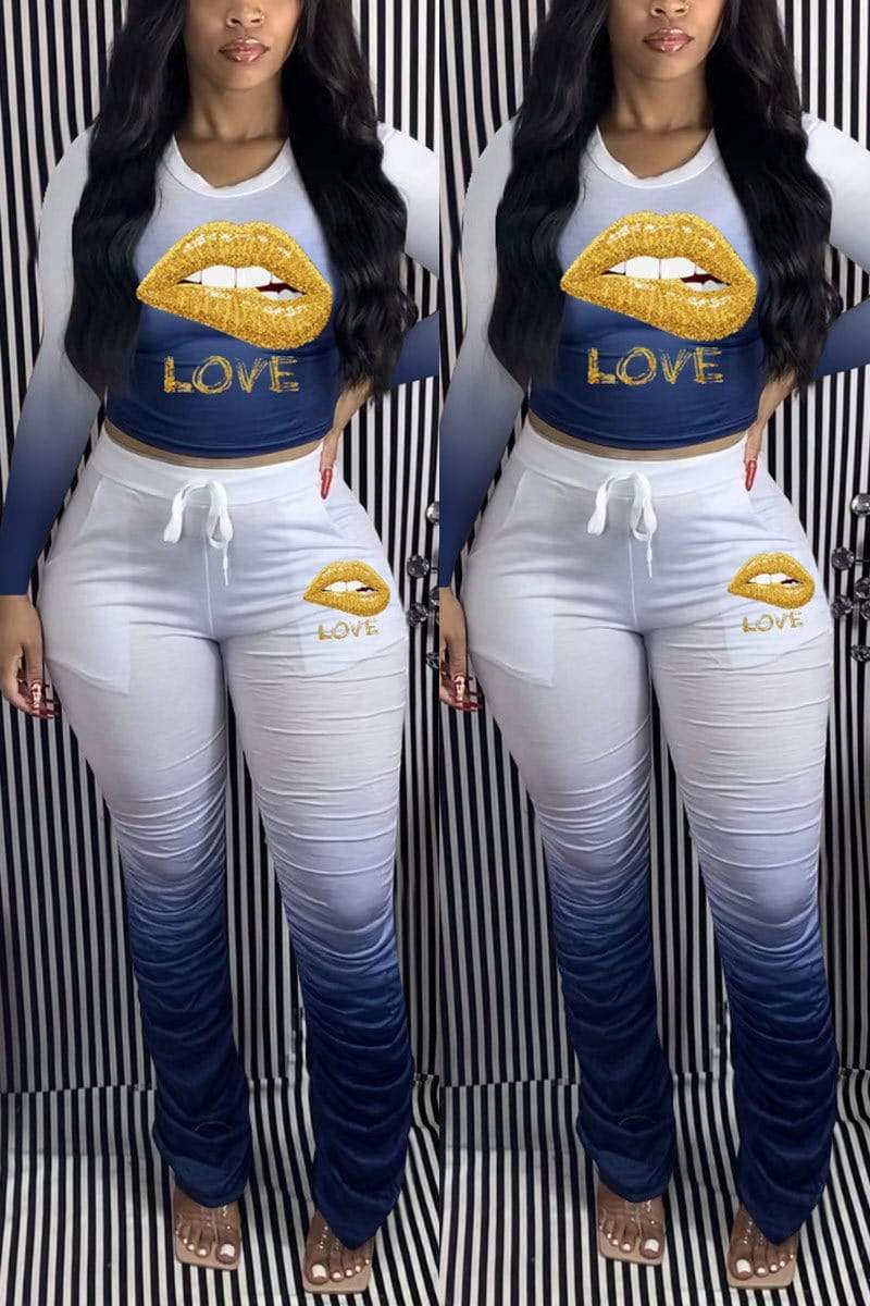 Free-shipping-online-clothing-fashion-gradual-change-lips-printed-set