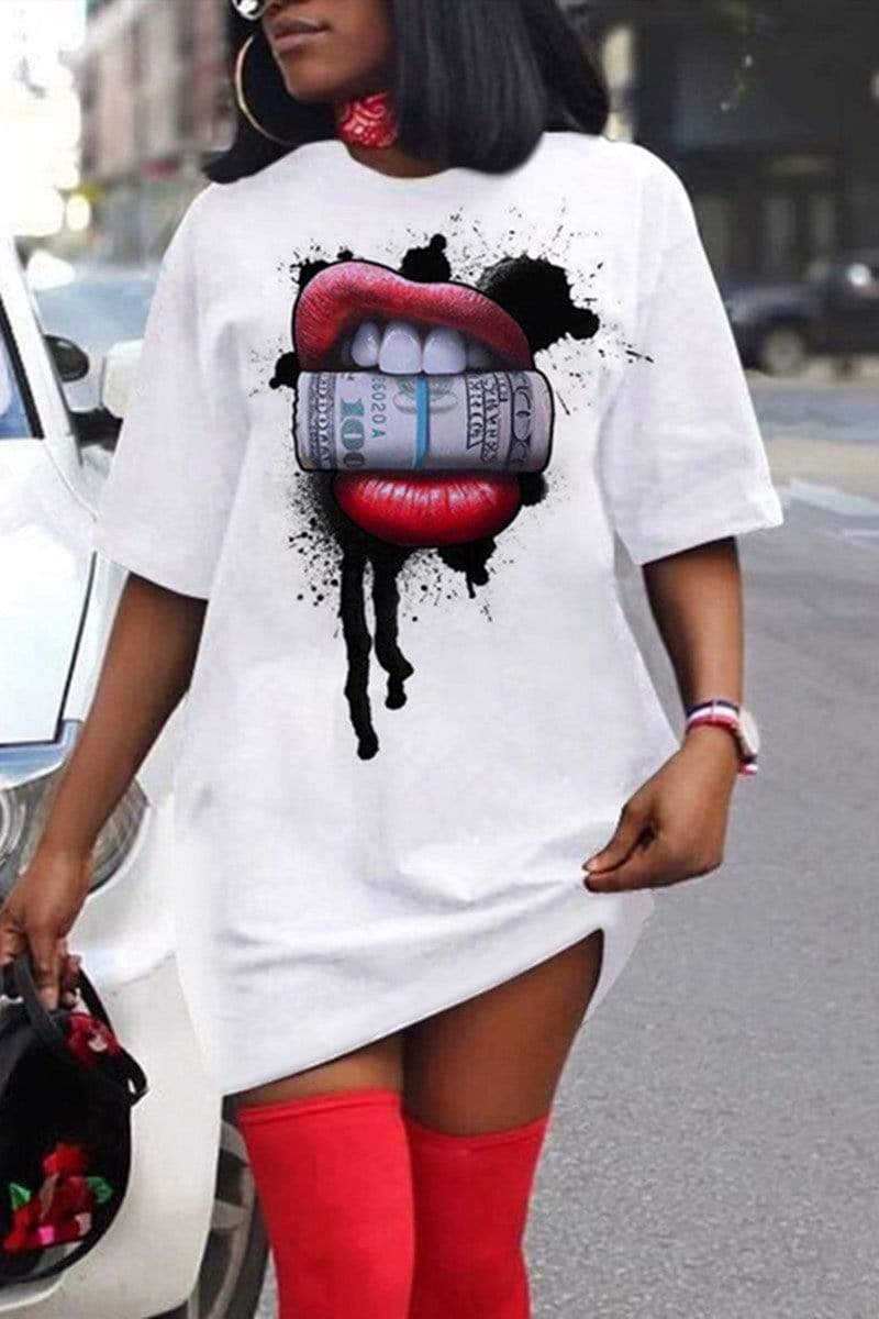 Fashion Lips Printed T-shirt Dress