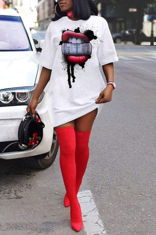 Fashion Lips Printed T-shirt Dress