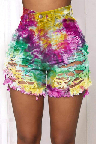 Sexy Holes Tie Dye Print Shorts