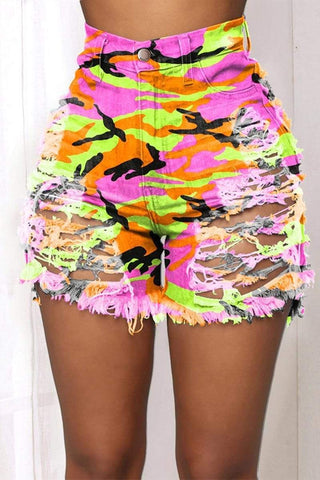 Sexy Holes Tie Dye Print Shorts